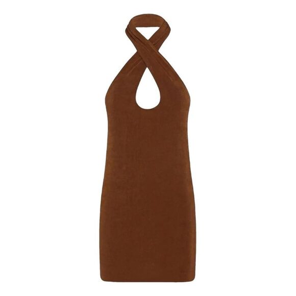 NWT With Jéan chocolate cinnamon brown Lena wrap halter dress size M 6-8 - Picture 4 of 10